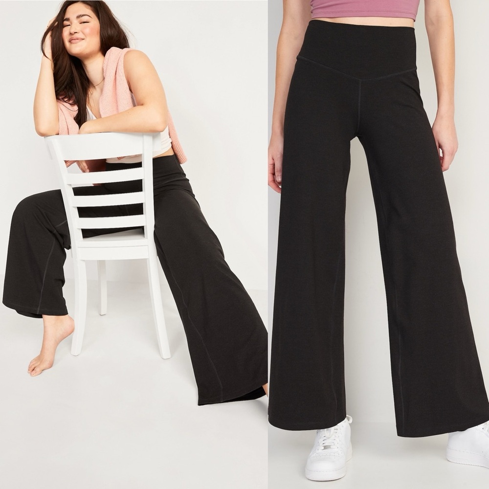 Old Navy Extra High Rise Wide Leg Go Dry Black Leggings Womens Size 3X Pants - Picture 1 of 14